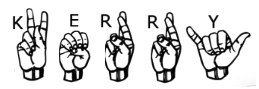 The ASL fingerspelling of each letter in Kerry.